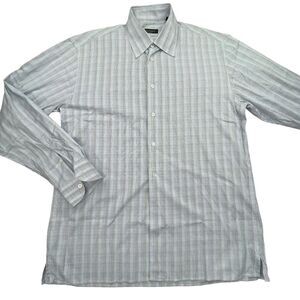 Canali Shirt Mens Large Blue Plaid Long Sleeve Button Down Dress Collar